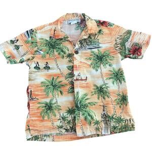 VTG Bishop St Apparel Hawaiian Toddler Palm Trees Orange Cotton Shirt-Size 2